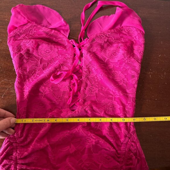 Outcast Hot Pink Lace Corset Mini Dress Ruched Y2K Barbiecore Party Club Dress S - Picture 10 of 13